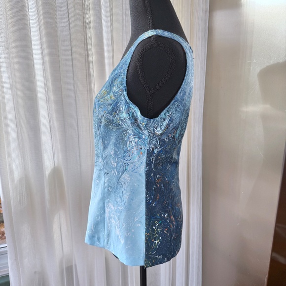 Vintage 80s twin set, camisole & blouse, blue abstract ombre print, 4/6 (S/M) - Picture 10 of 13